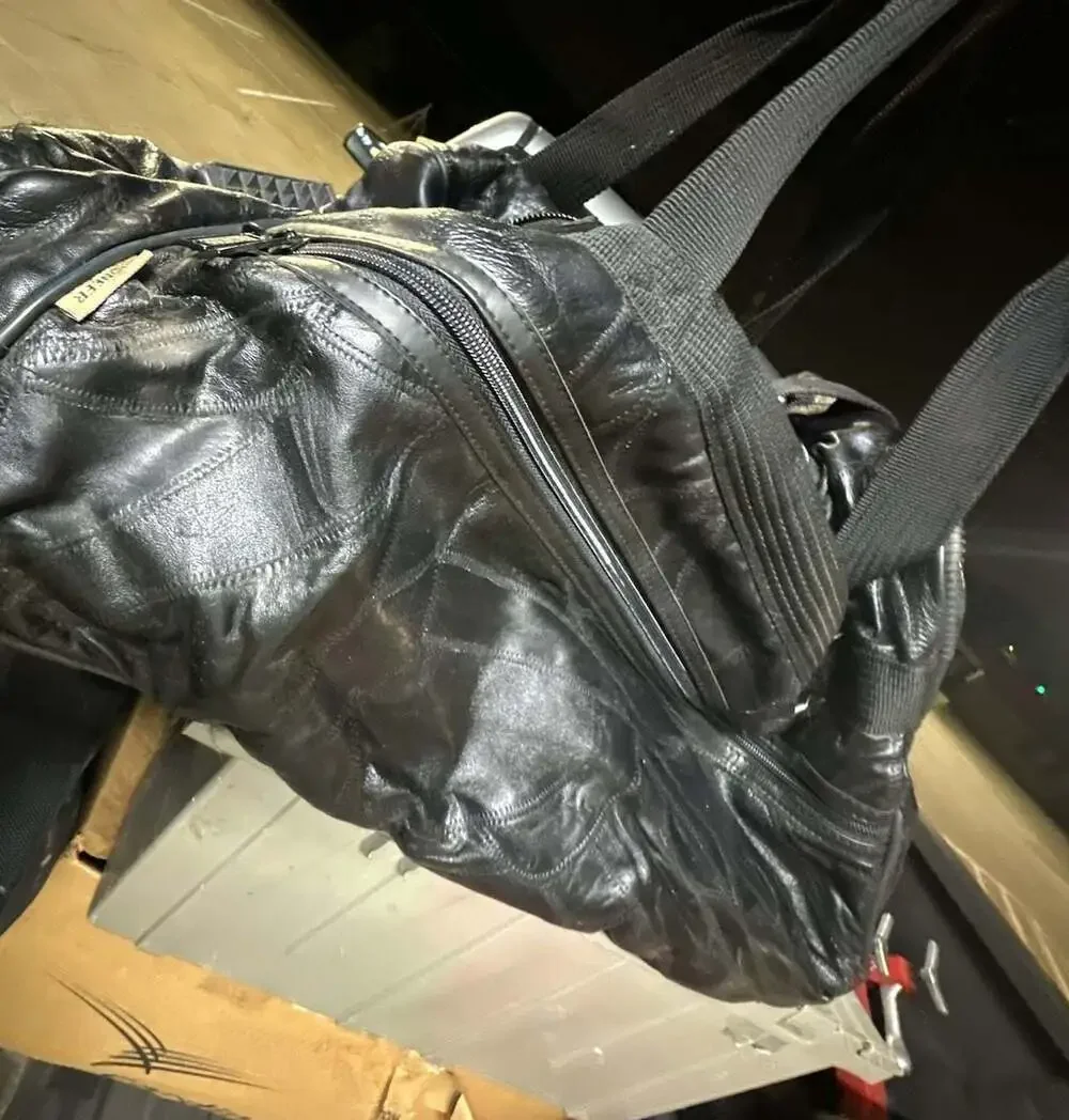 Pioneer Black Leather Patchwork Wheeled Duffle Bag